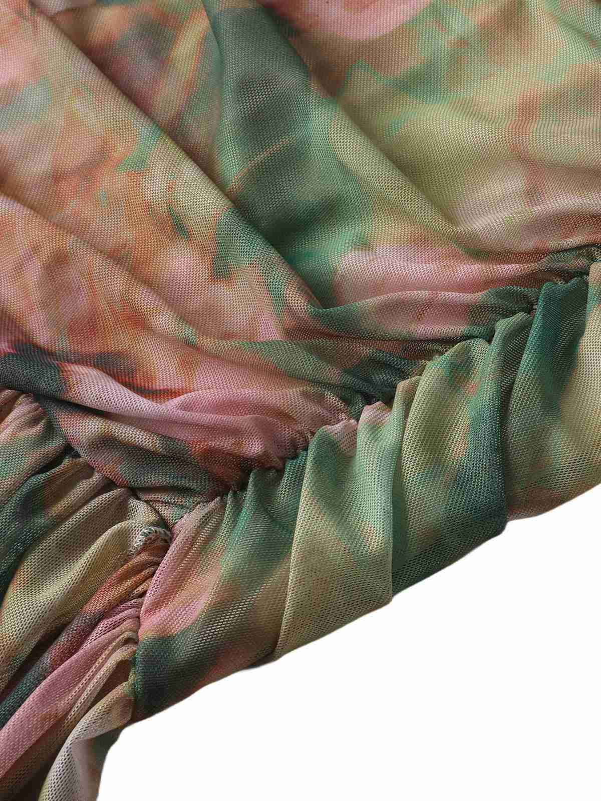 Robe fendue imprimé rose baleine froncée 1930s - Image 6