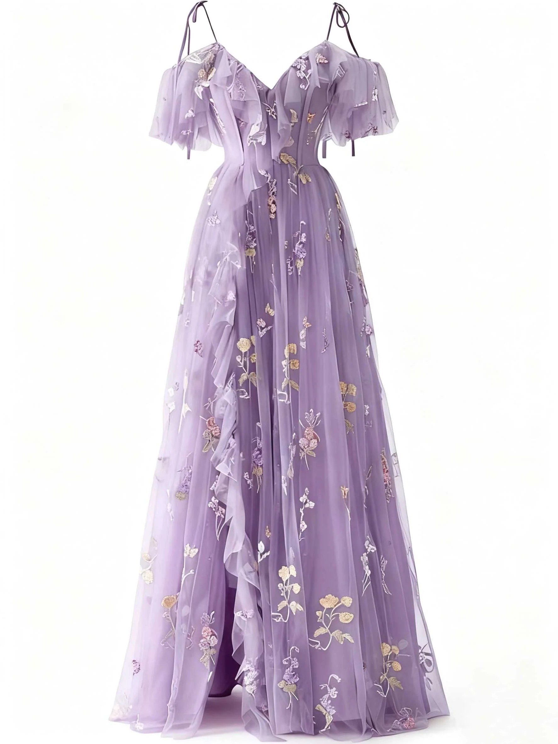 Robe fendue tulle fleurs rose 1970s - Image 8