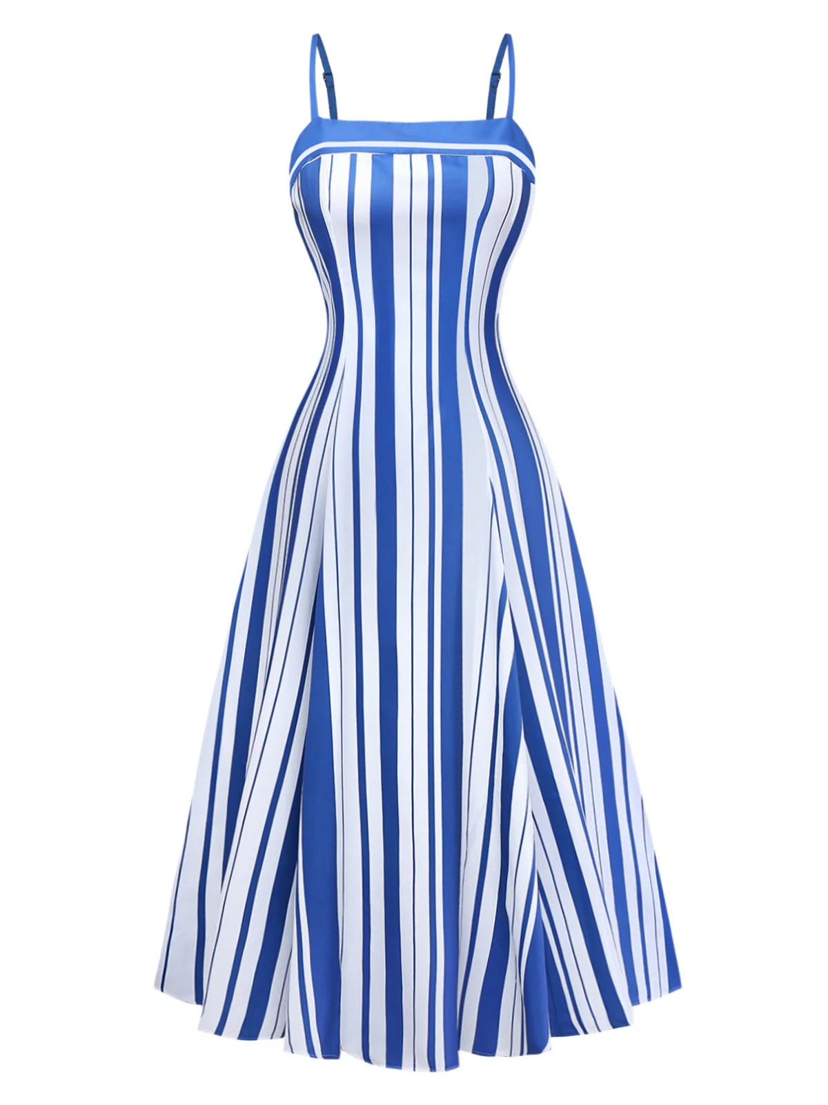 Robe fines bretelles rayée bleue et blanche 1950s - Image 2