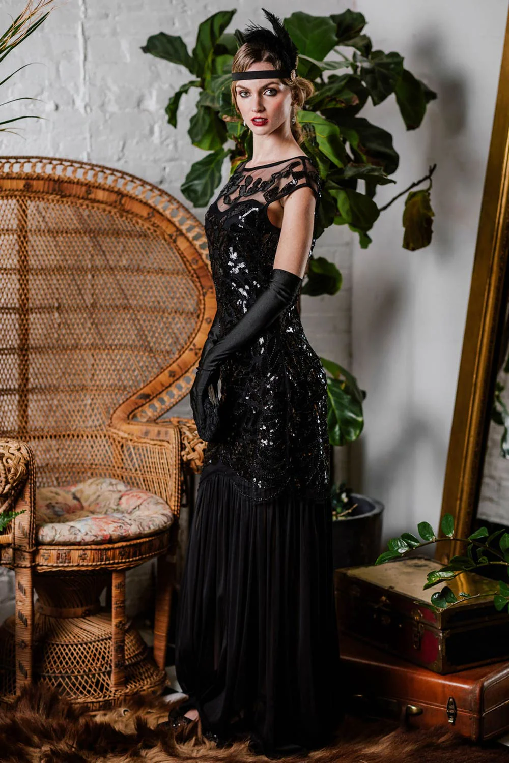 Robe Charleston Vintage Flapper Année 20 Gatsby Maxi à Paillettes Noire Soirée - Image 3