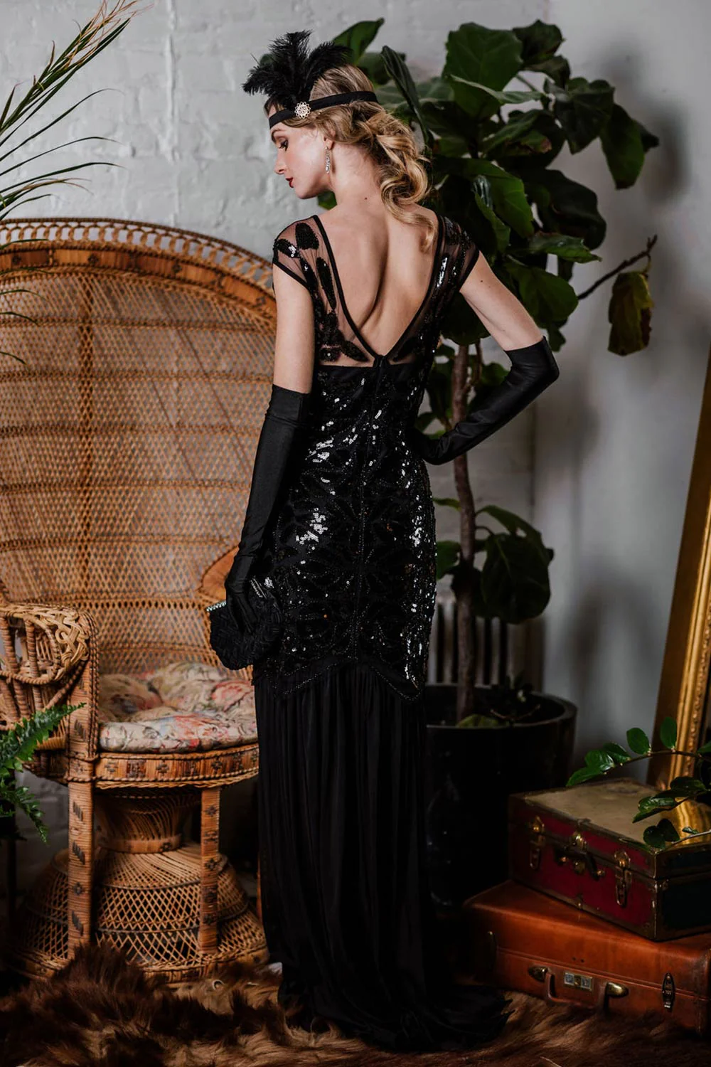 Robe Charleston Vintage Flapper Année 20 Gatsby Maxi à Paillettes Noire Soirée - Image 4