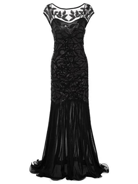 Robe Charleston Vintage Flapper Année 20 Gatsby Maxi à Paillettes Noire Soirée - Image 5