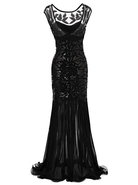 Robe Charleston Vintage Flapper Année 20 Gatsby Maxi à Paillettes Noire Soirée - Image 7