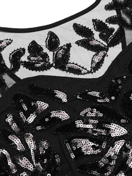 Robe Charleston Vintage Flapper Année 20 Gatsby Maxi à Paillettes Noire Soirée - Image 8