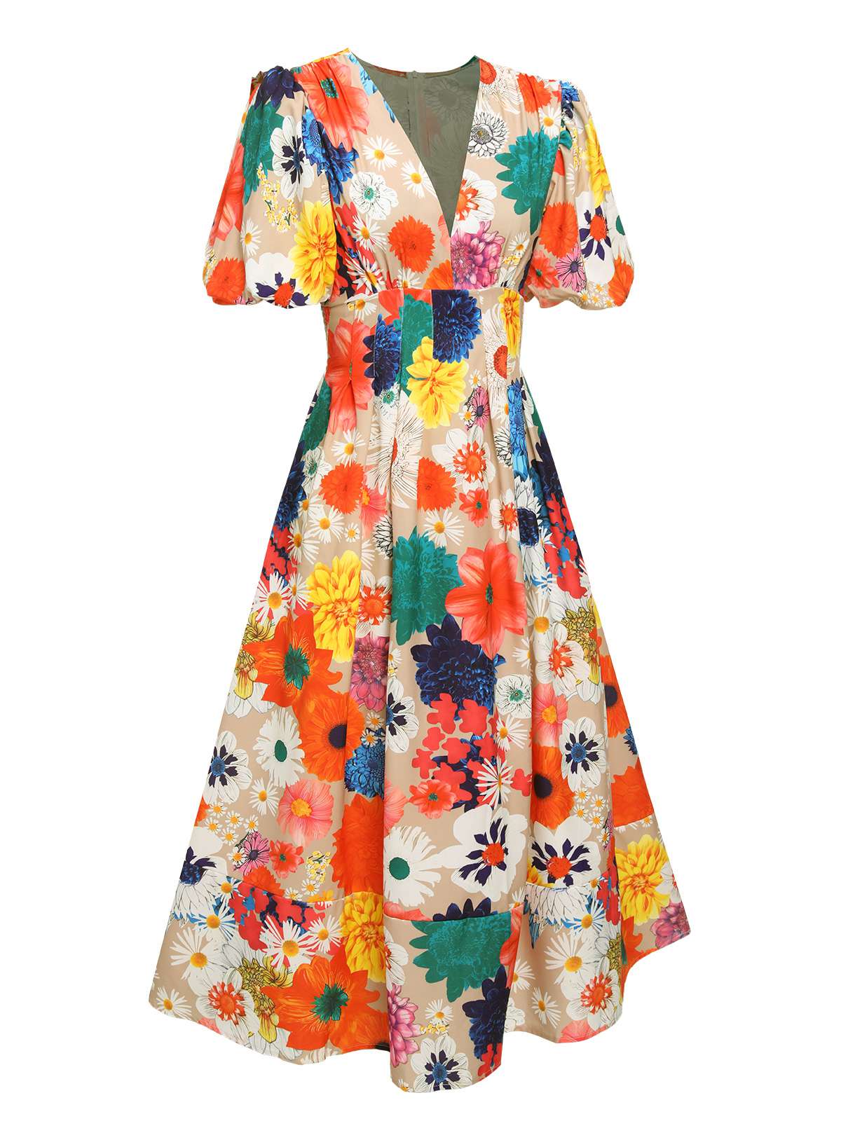 Robe fleurie à col en V et manches lanternes des années 1940 - Image 2