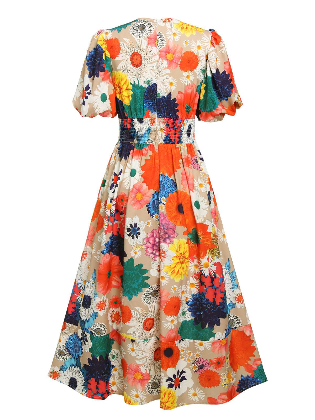 Robe fleurie à col en V et manches lanternes des années 1940 - Image 3