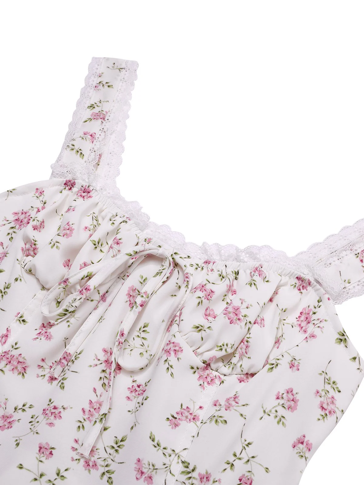 Robe fleurie blanche avec bordure en dentelle des années 1940 - Image 4
