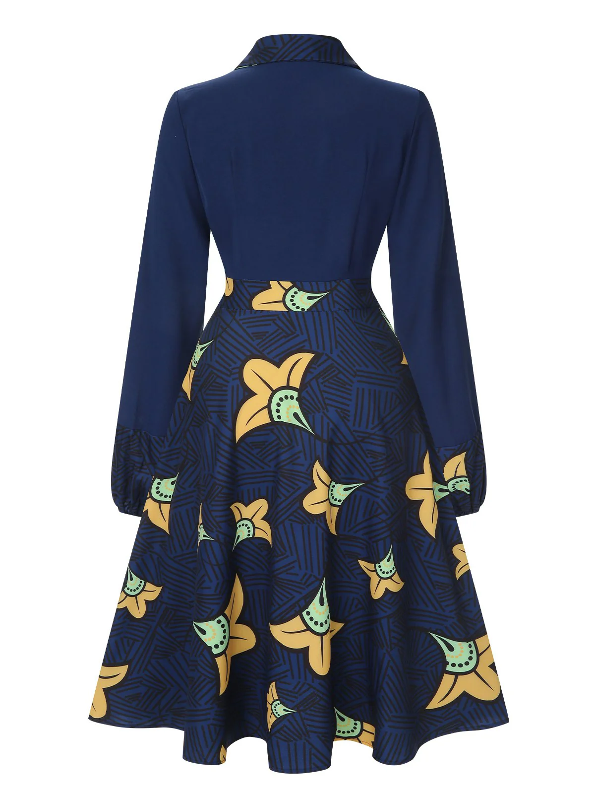 Robe fleurie bleu foncé à revers des années 1940 - Image 4