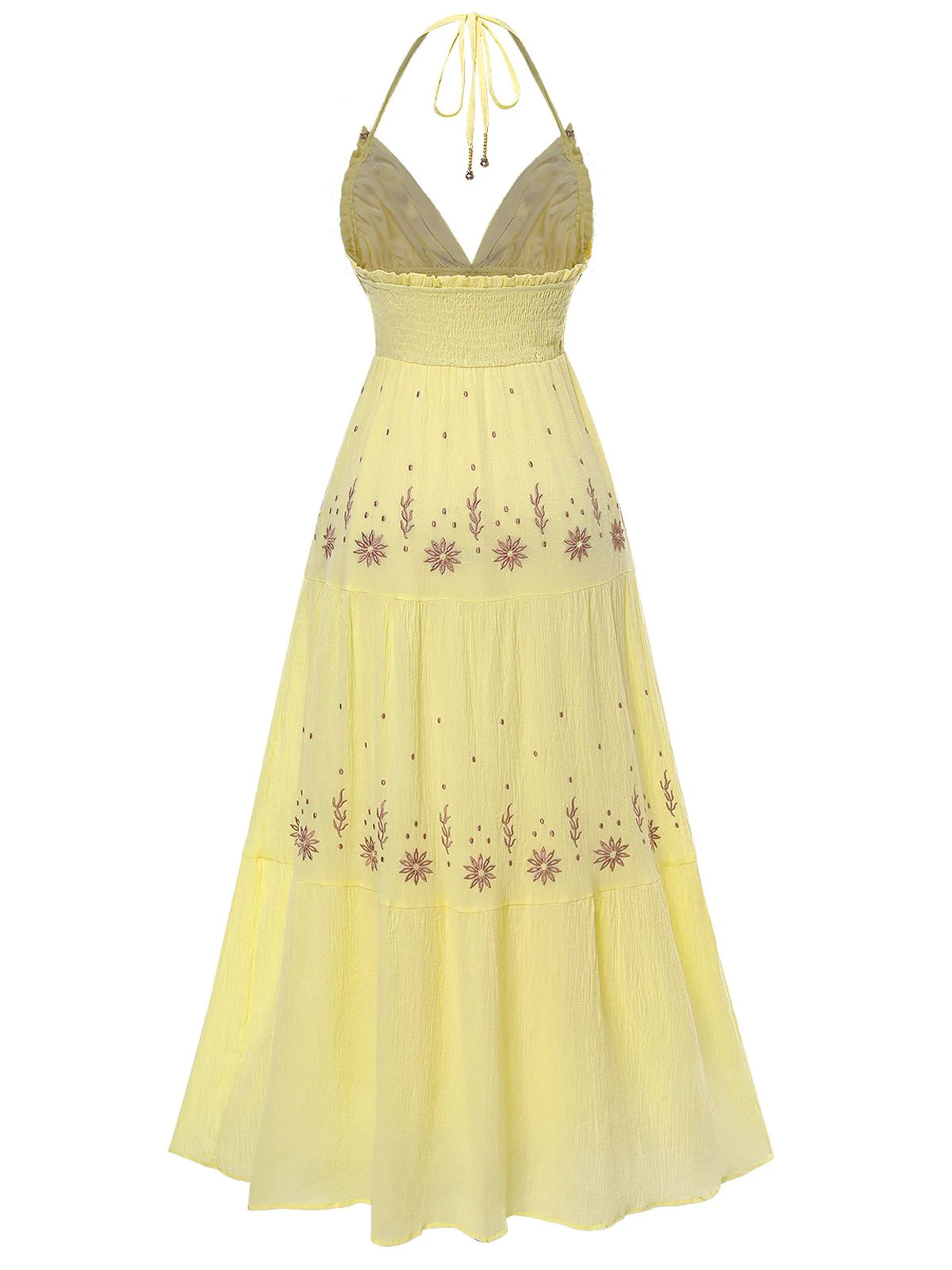 Robe fleurie brodée à col en V abricot des années 1930 - Image 5