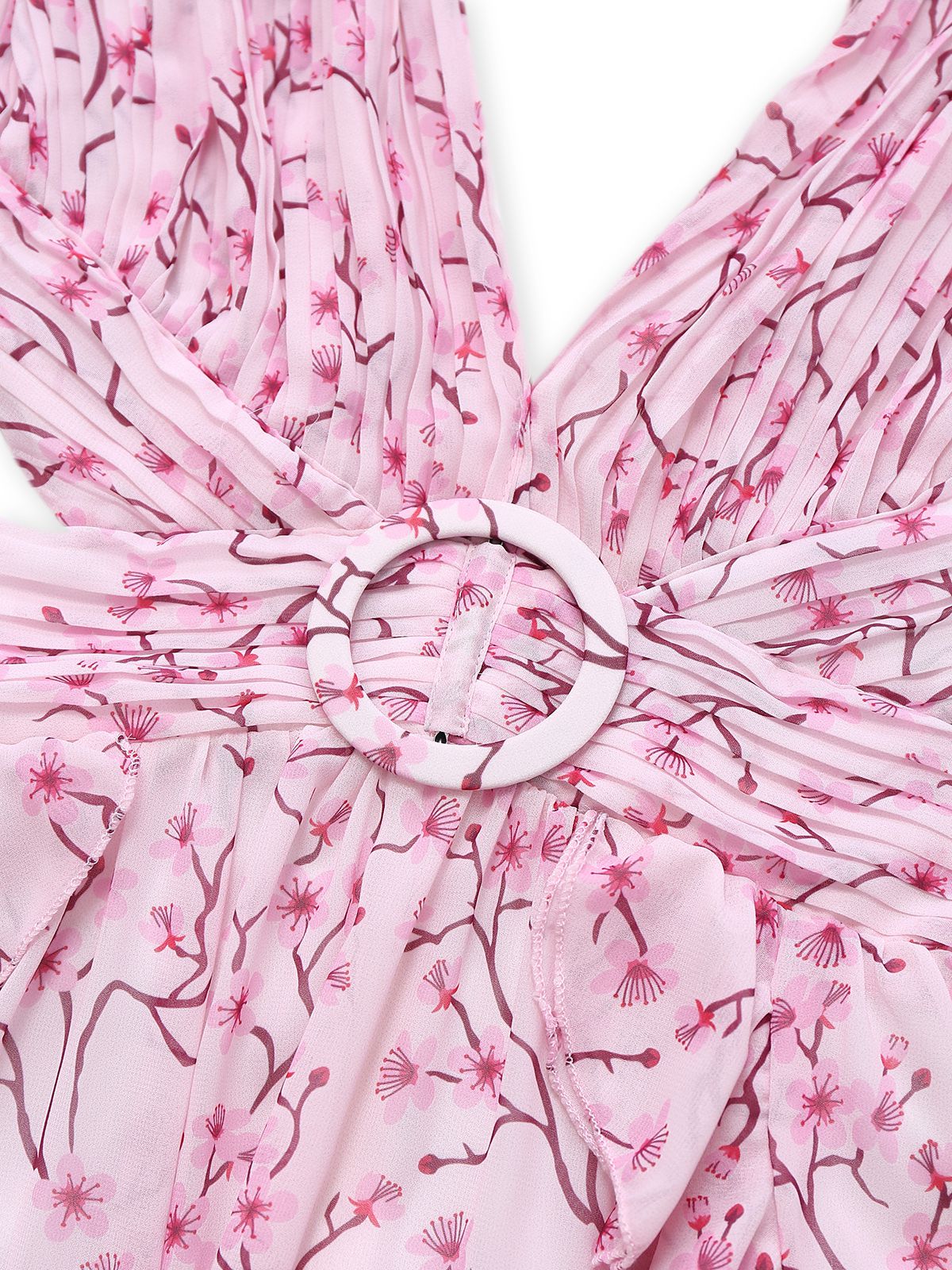 Robe fleurie rose découpée à volants col en V profond des années 1970 - Image 5