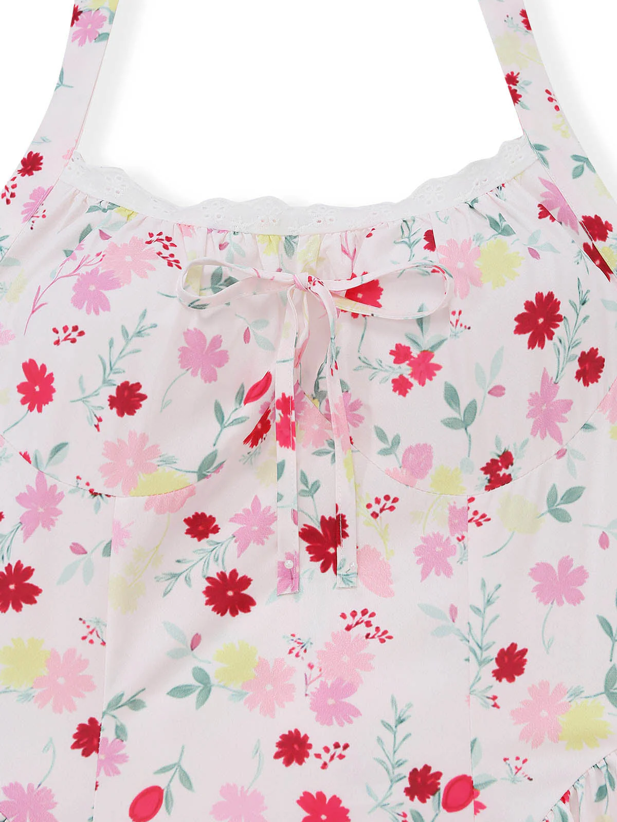 Robe Floral Col Licou Nœud Blanc & Rose Années 1950 - Image 4