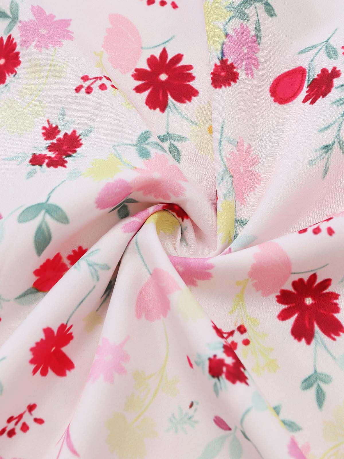 Robe Floral Col Licou Nœud Blanc & Rose Années 1950 - Image 6