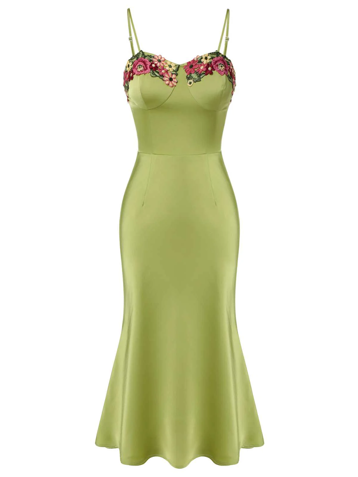 [Prévente] Robe florale brodé verte à bretelles spaghetti des années 1960 - Image 4