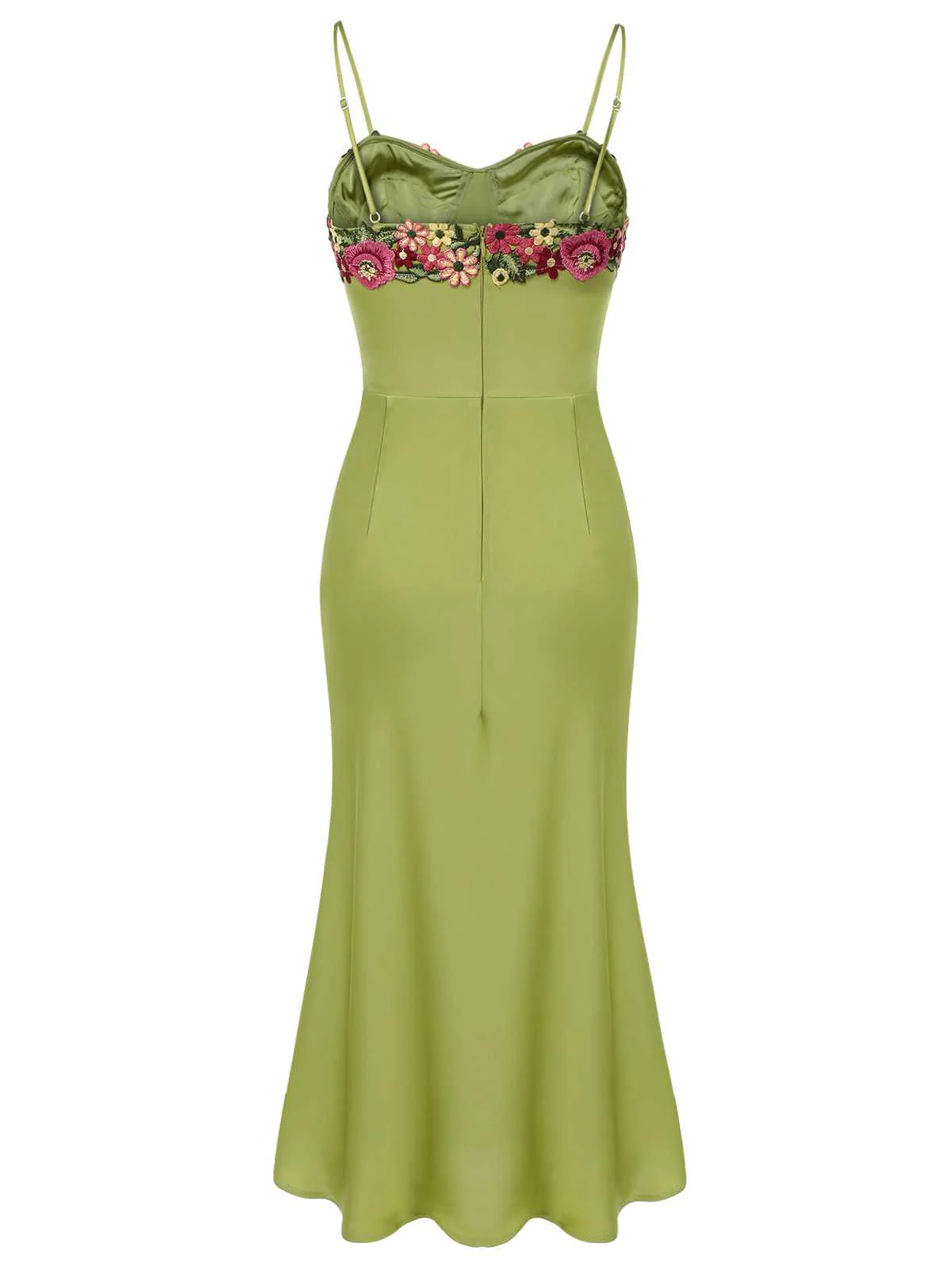 [Prévente] Robe florale brodé verte à bretelles spaghetti des années 1960 - Image 6