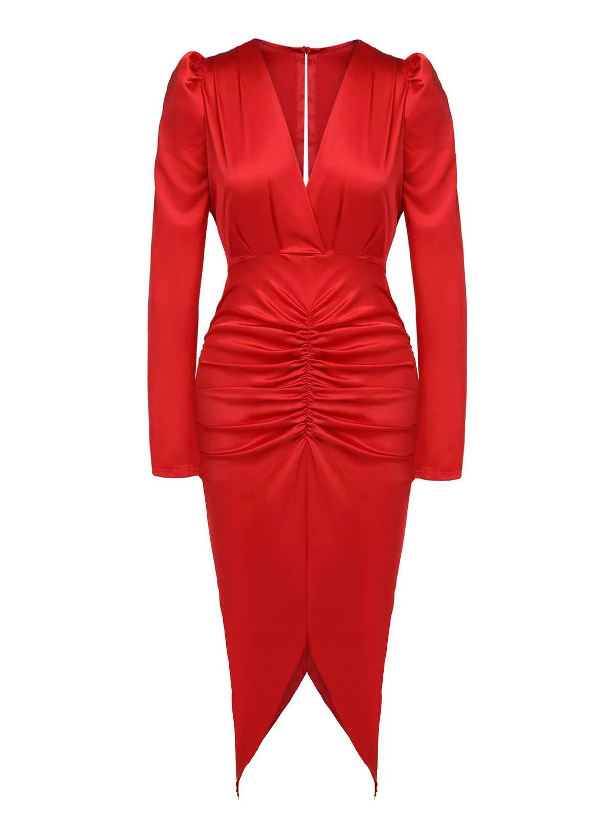 Robe formelle plissée rouge des années 1960 à col en V - Image 2