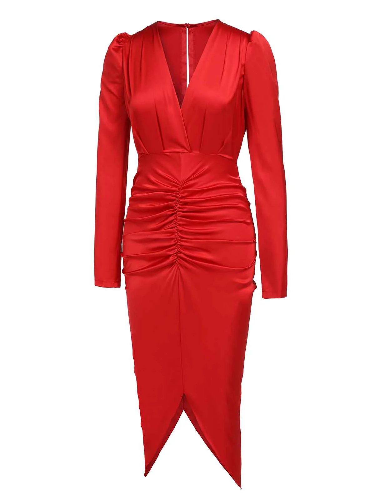 Robe formelle plissée rouge des années 1960 à col en V - Image 3