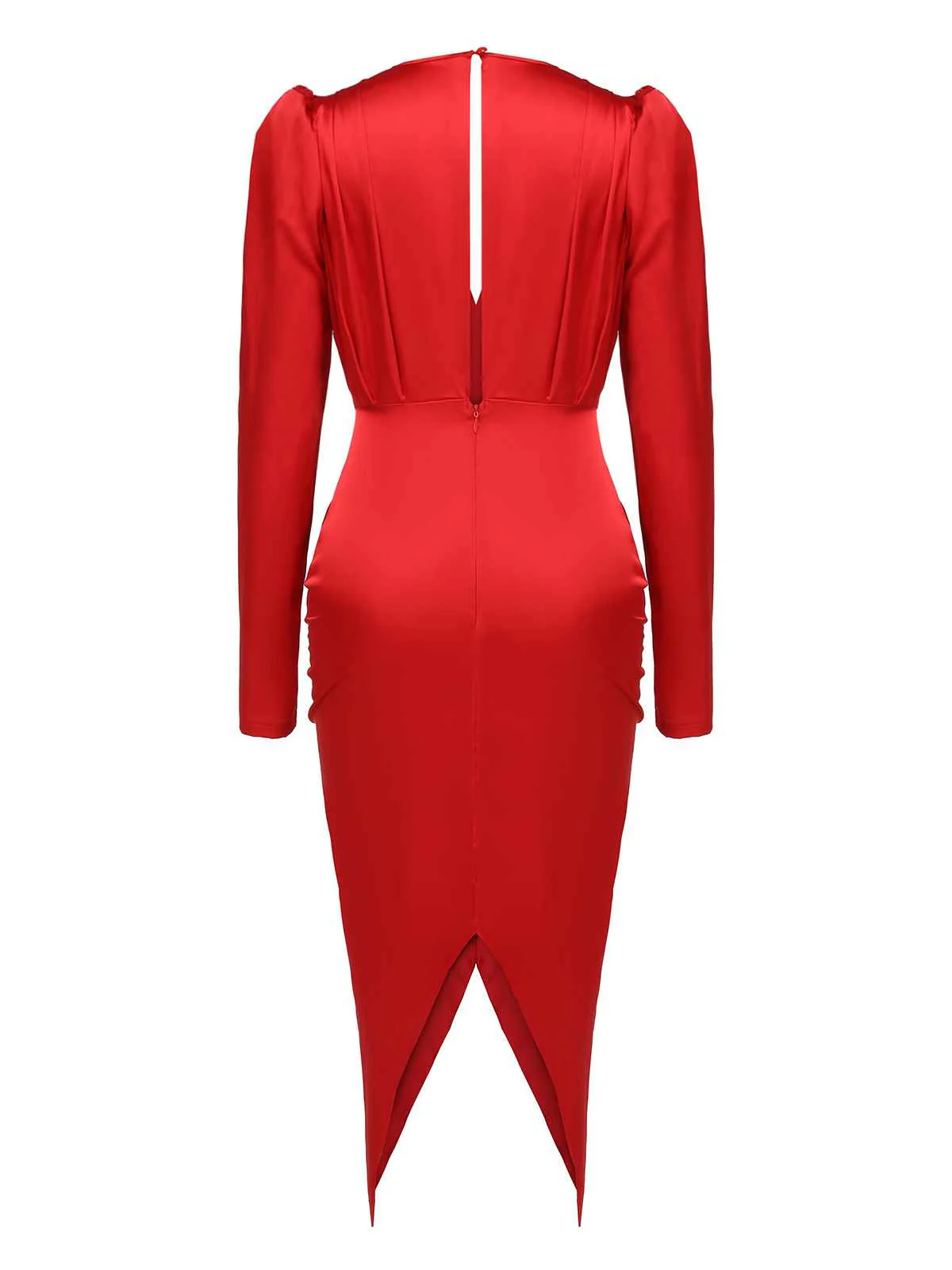 Robe formelle plissée rouge des années 1960 à col en V - Image 4