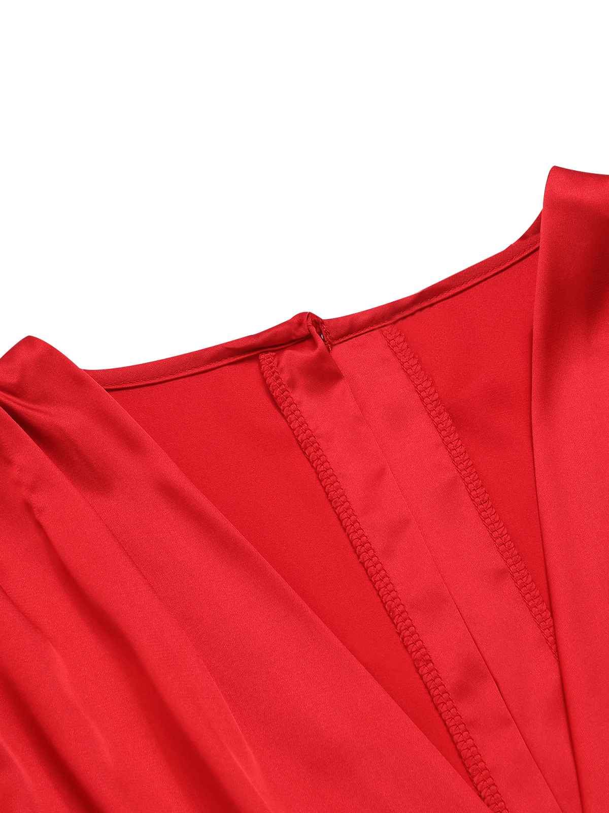 Robe formelle plissée rouge des années 1960 à col en V - Image 7