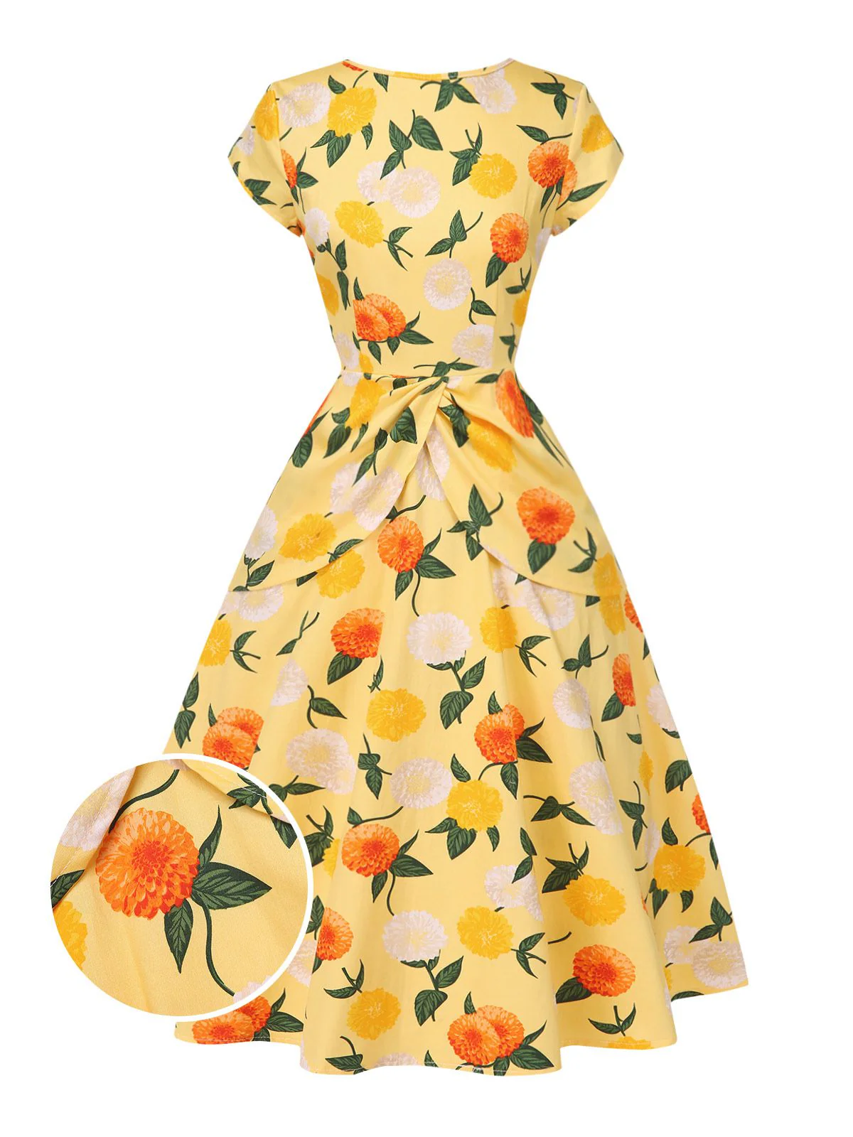 Robe froncée à fleurs d'hortensia jaune des années 1950 - Image 2
