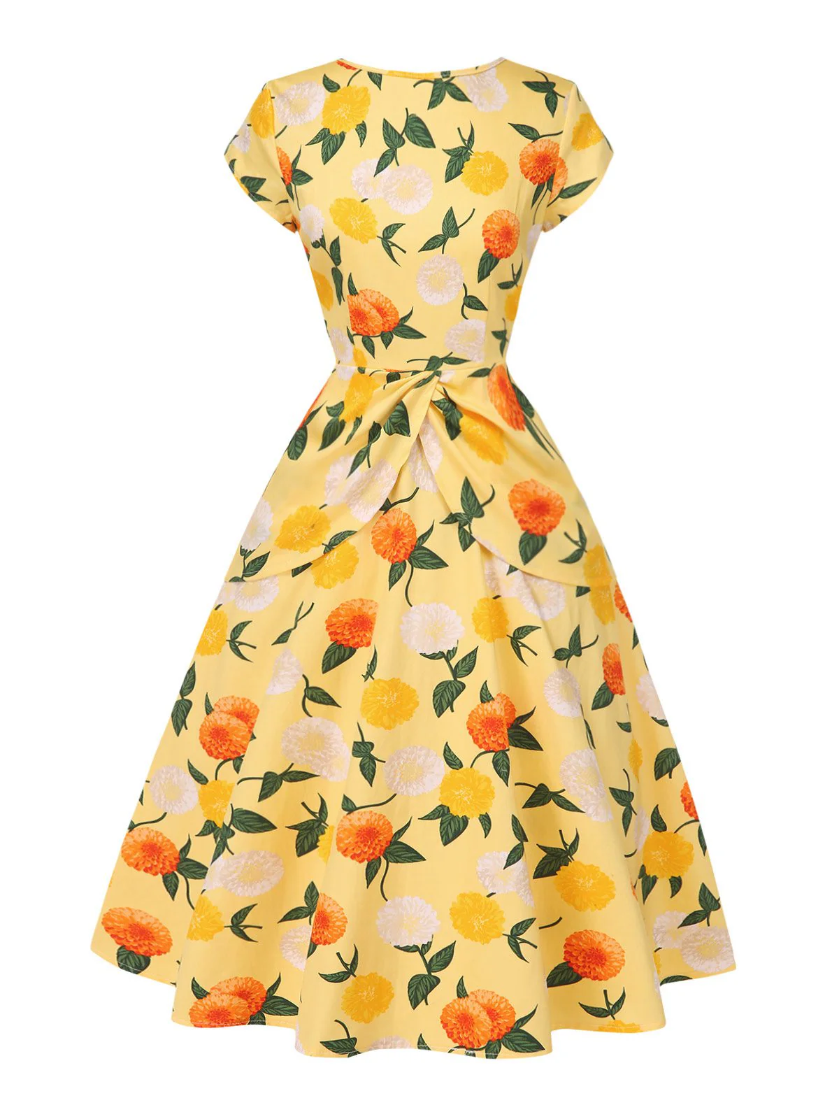 Robe froncée à fleurs d'hortensia jaune des années 1950 - Image 3