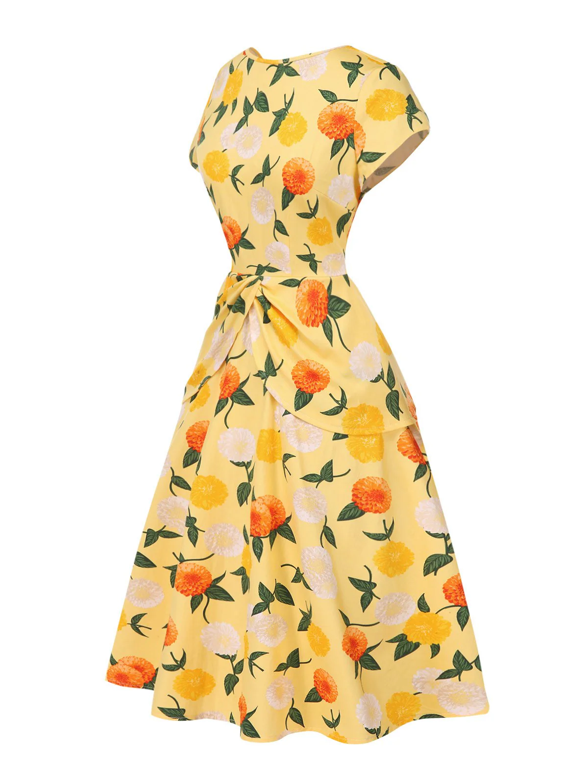Robe froncée à fleurs d'hortensia jaune des années 1950 - Image 4