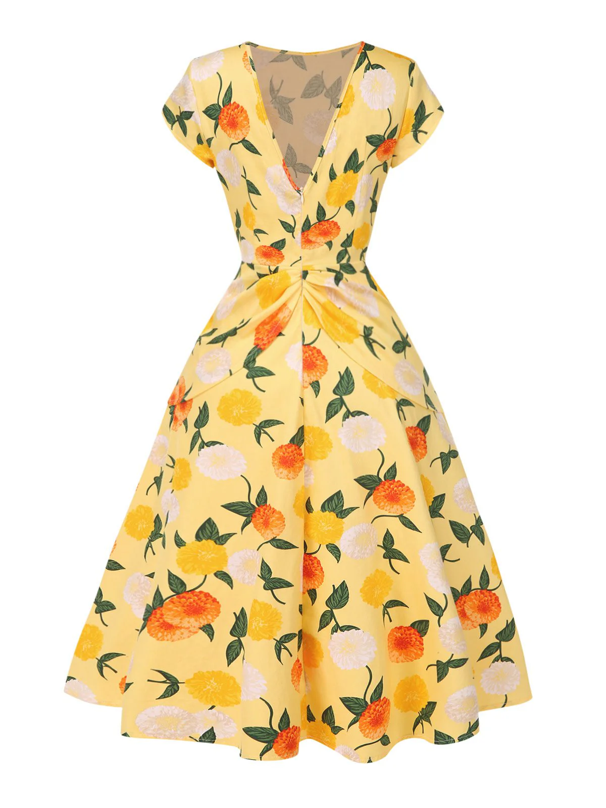 Robe froncée à fleurs d'hortensia jaune des années 1950 - Image 5