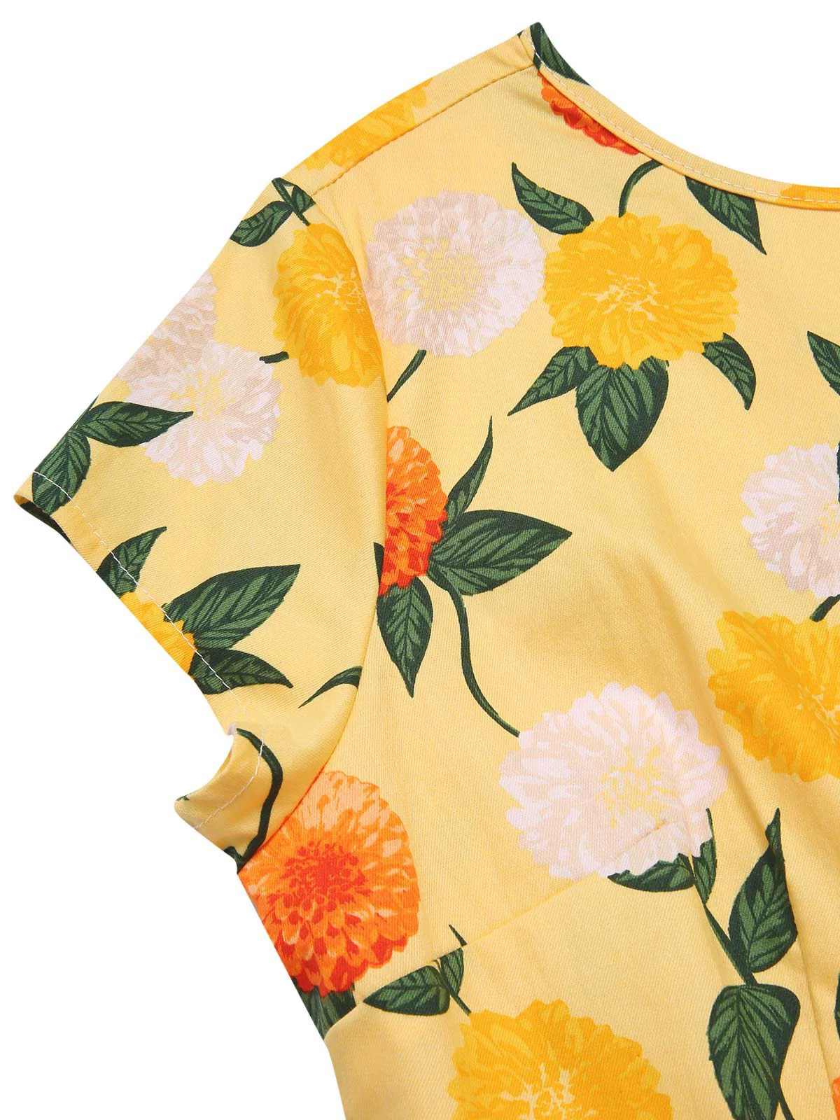 Robe froncée à fleurs d'hortensia jaune des années 1950 - Image 6