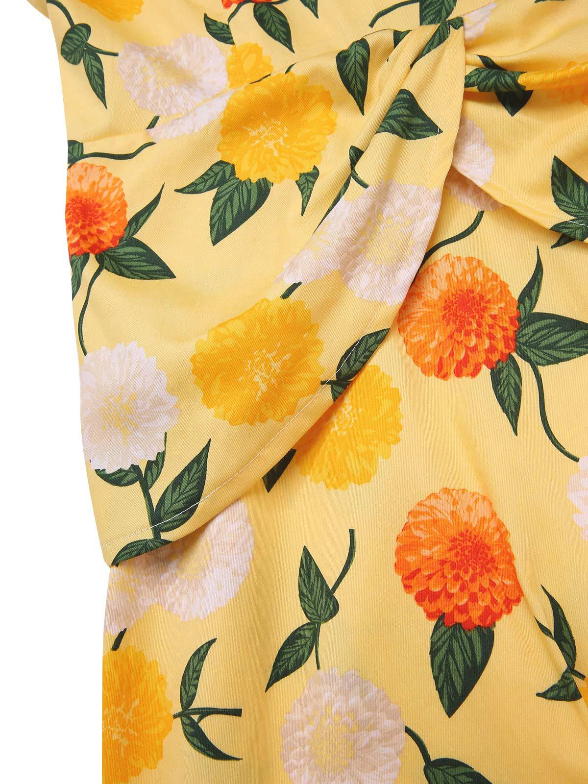 Robe froncée à fleurs d'hortensia jaune des années 1950 - Image 8