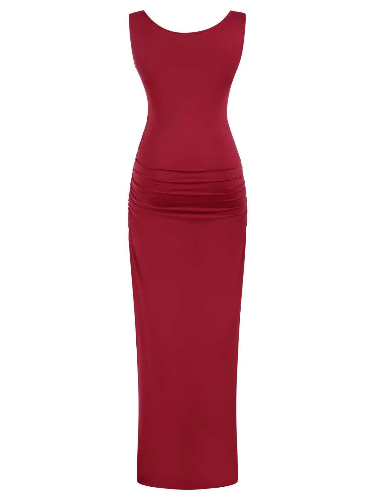 Robe froncée fendue à col carré et à imprimé uni des années 1930 - Image 2