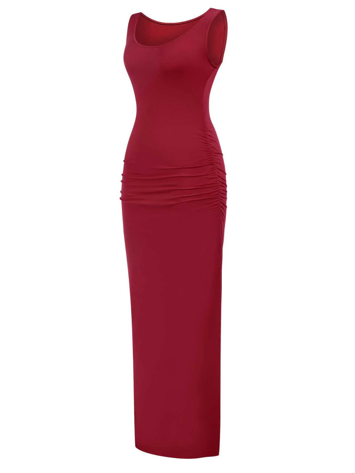 Robe froncée fendue à col carré et à imprimé uni des années 1930 - Image 3