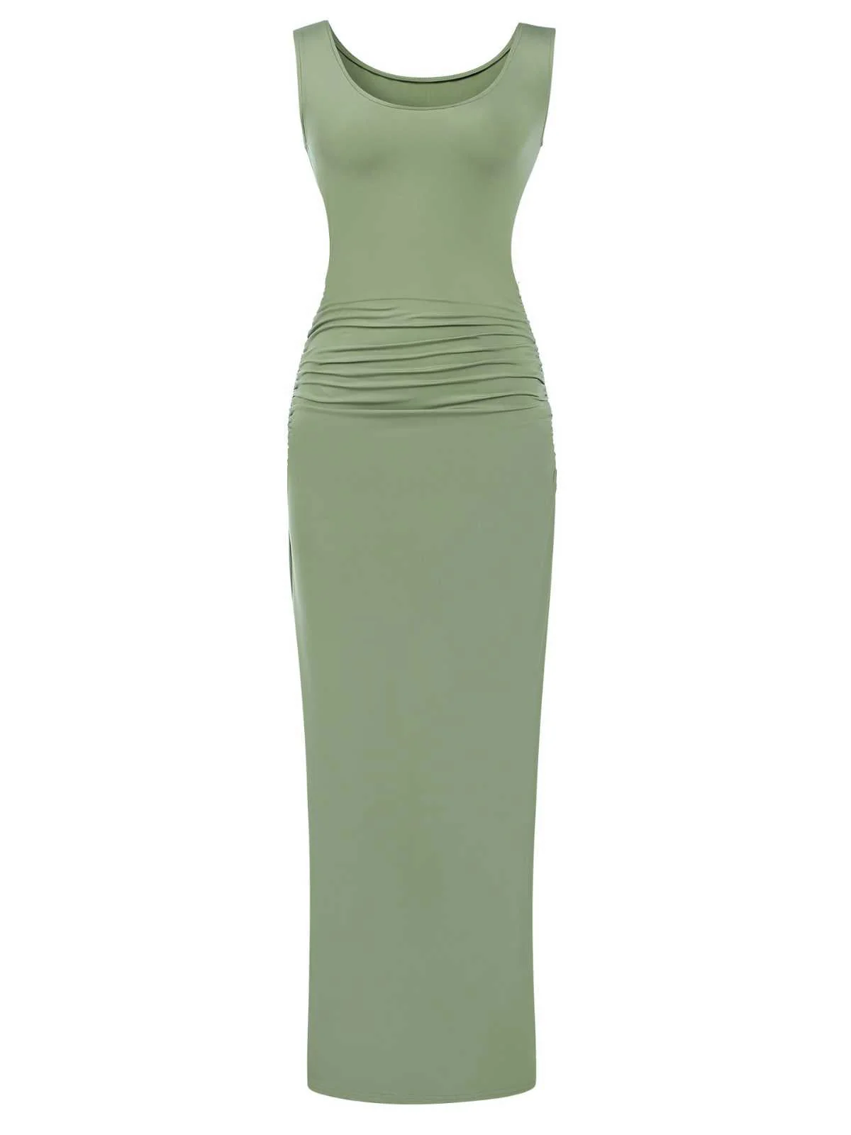 Robe froncée fendue à col carré et à imprimé uni des années 1930 - Image 5