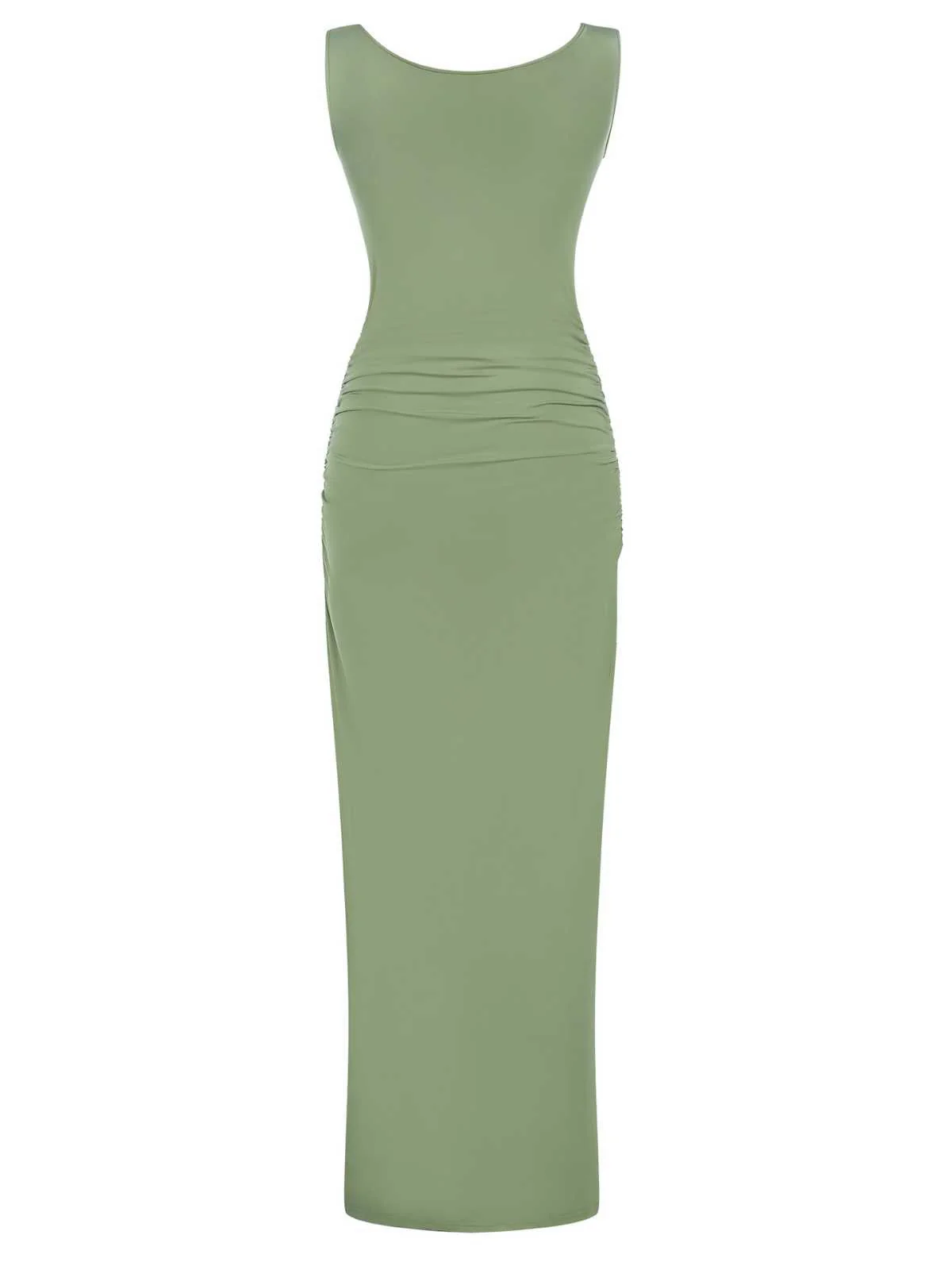 Robe froncée fendue à col carré et à imprimé uni des années 1930 - Image 6