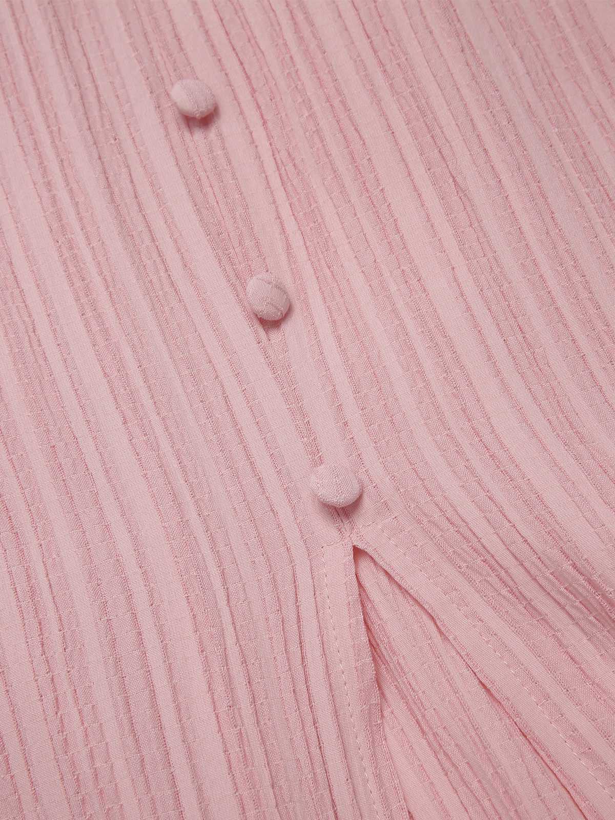 Robe froncée rose rayures fines col V manches bouffantes années 1950 - Image 3