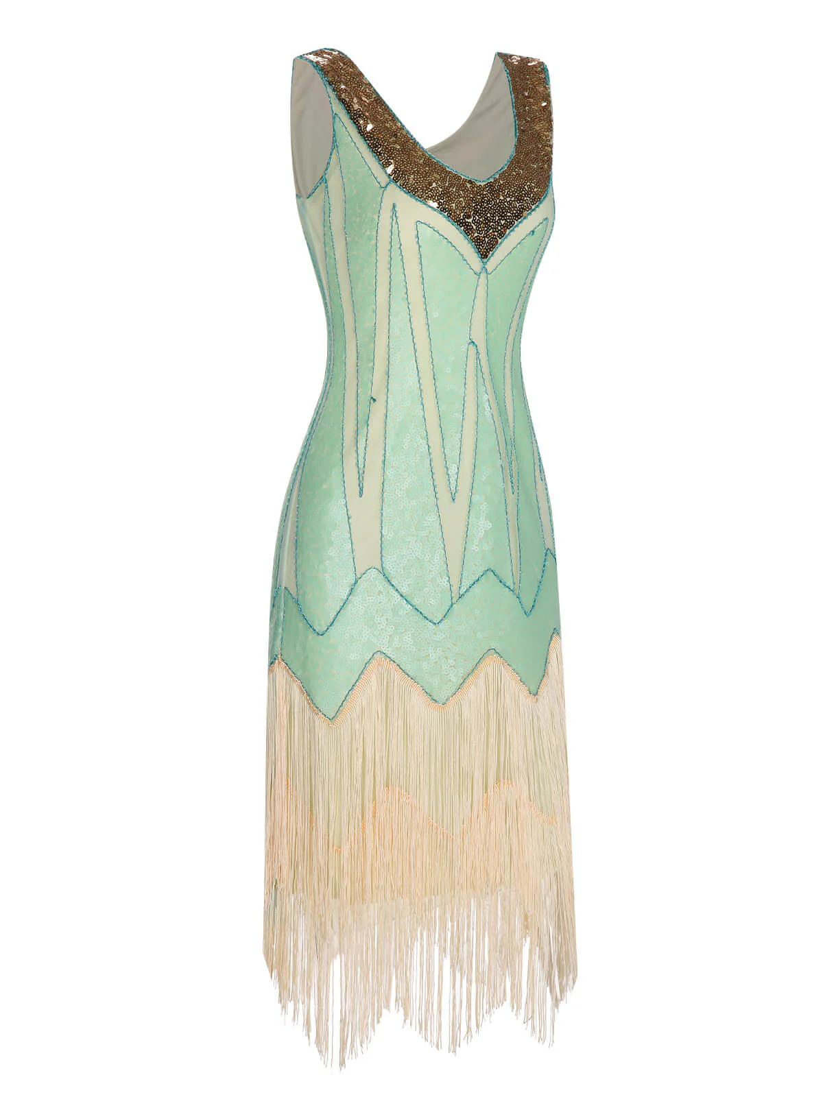 Robe Gatsby à col en V et pompons à paillettes des années 1920 - Image 2