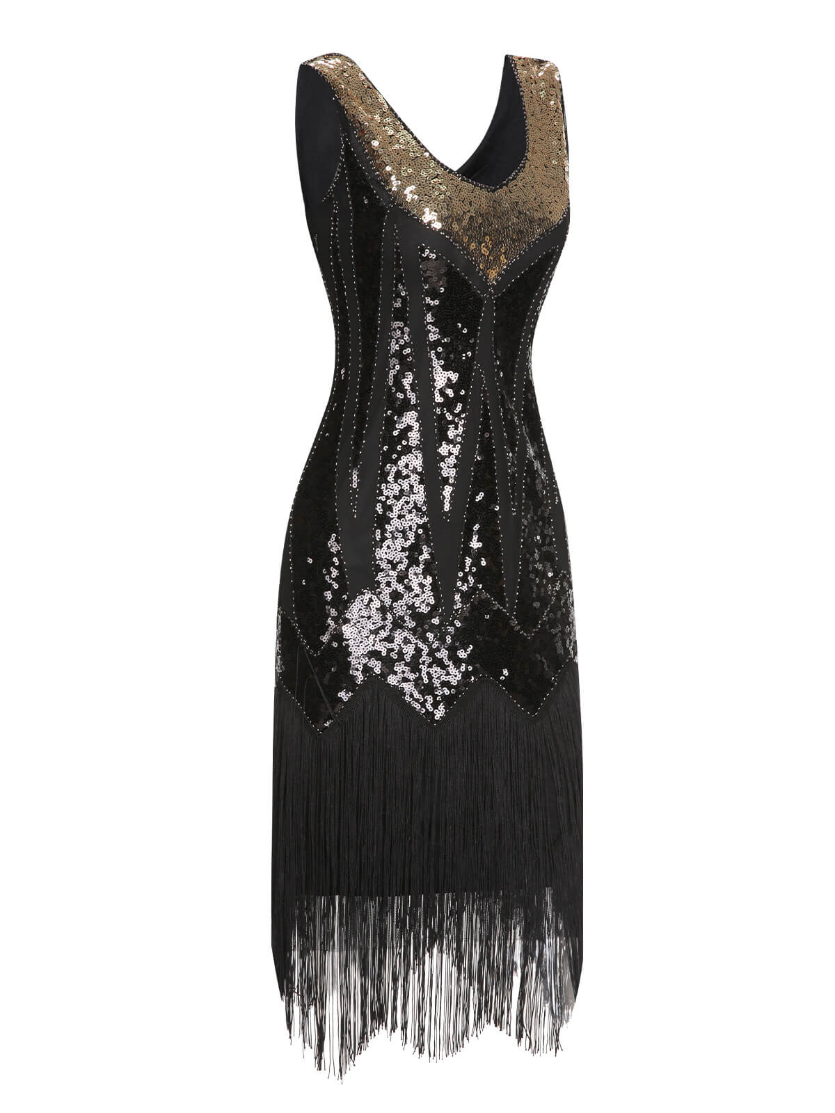 Robe Gatsby à col en V et pompons à paillettes des années 1920 - Image 6