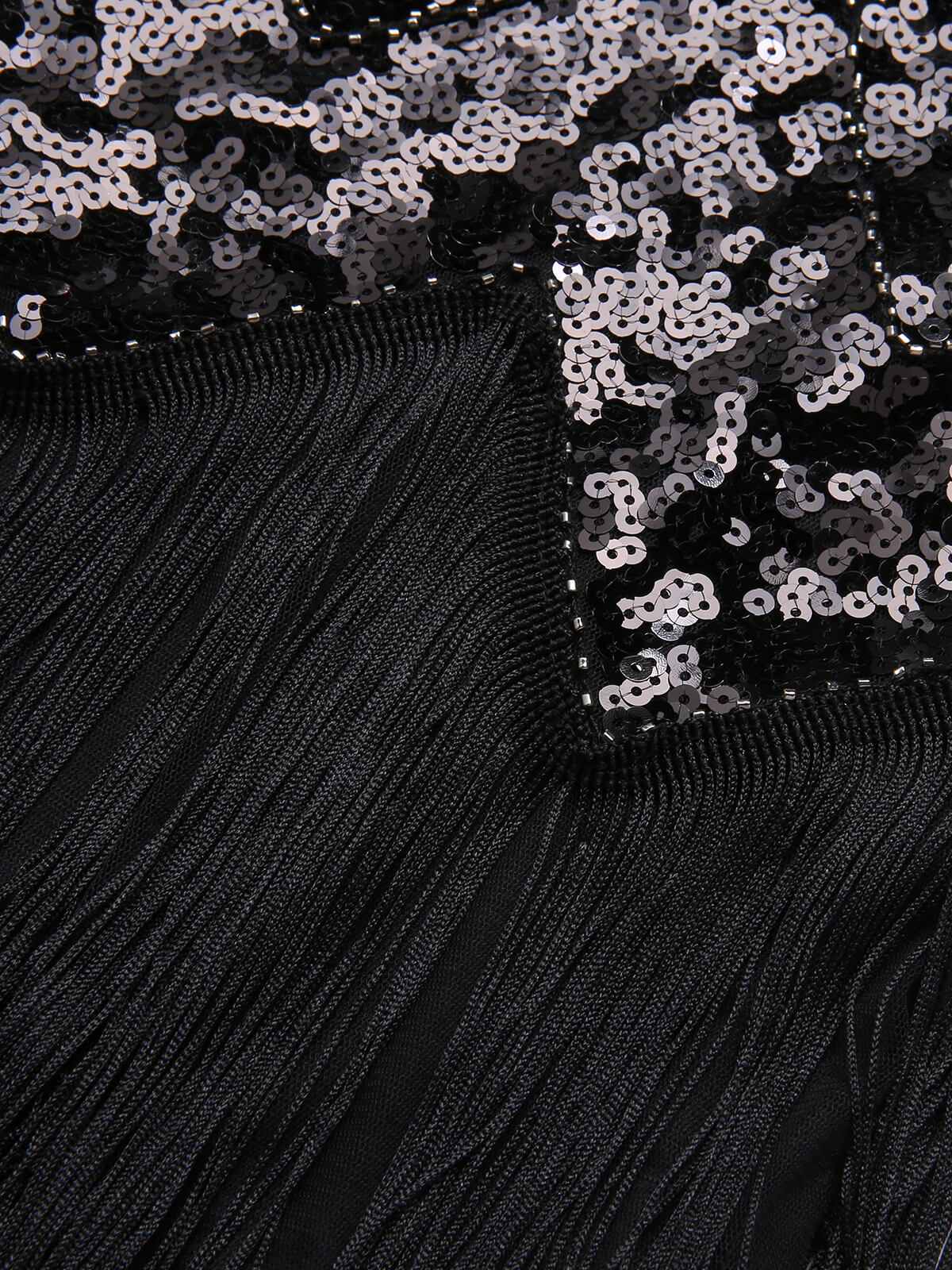 Robe Gatsby à col en V et pompons à paillettes des années 1920 - Image 8