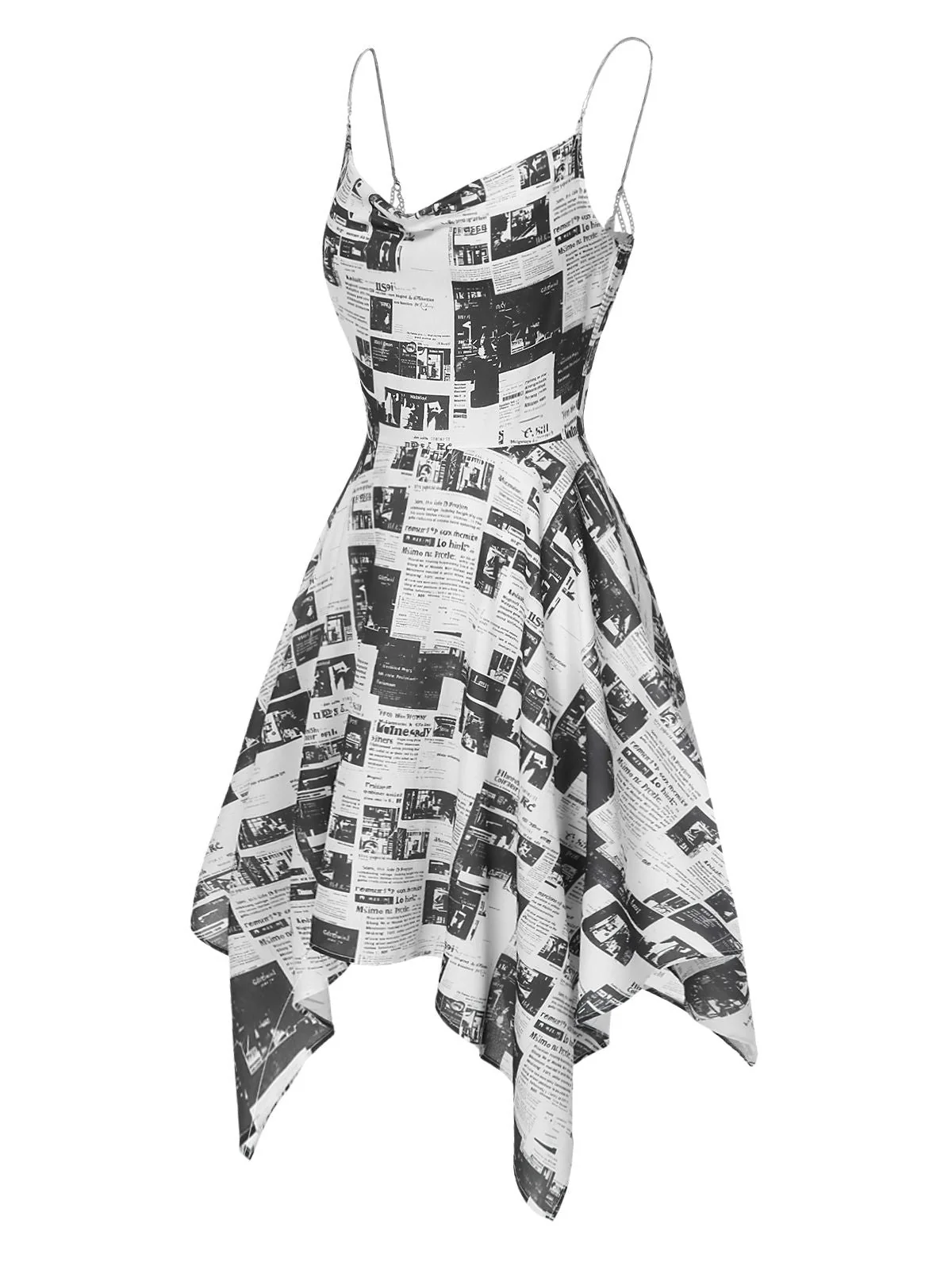 Robe grise à bretelles spaghetti et col bénitier des années 1970 - Image 3