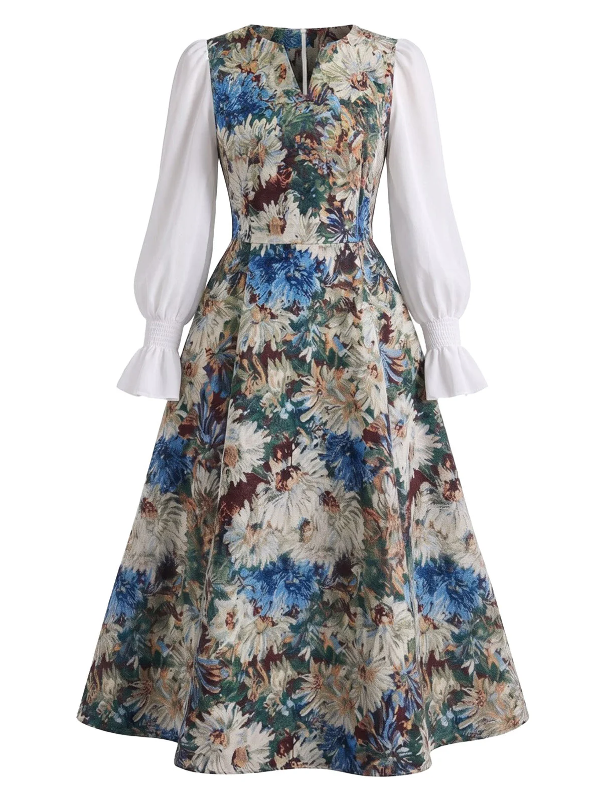 Robe Imprimé Floral Pictural Manches Longues Années 1950 - Image 2