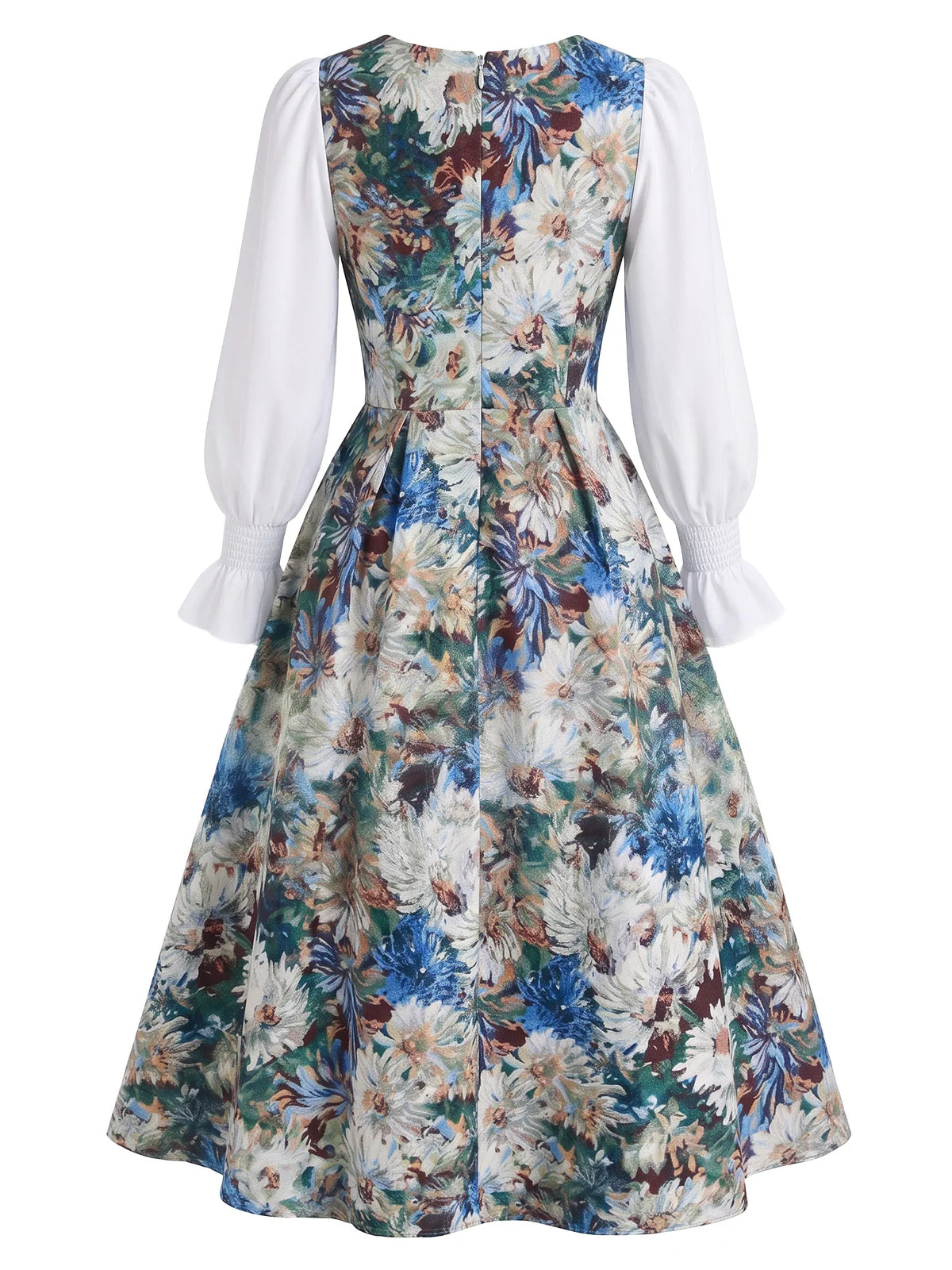 Robe Imprimé Floral Pictural Manches Longues Années 1950 - Image 3