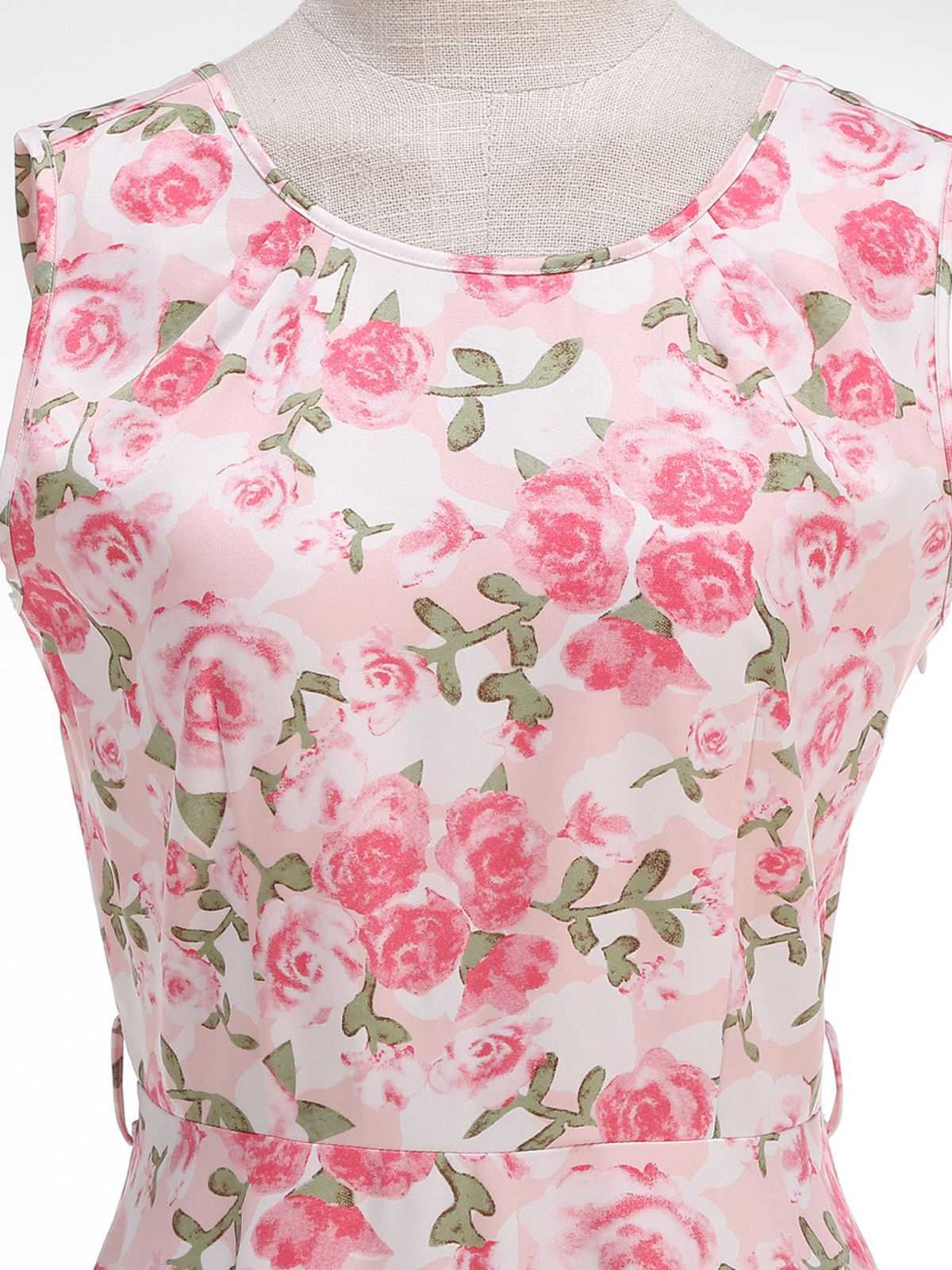 Robe imprimé roses évasée et ceinture 1950s - Image 4