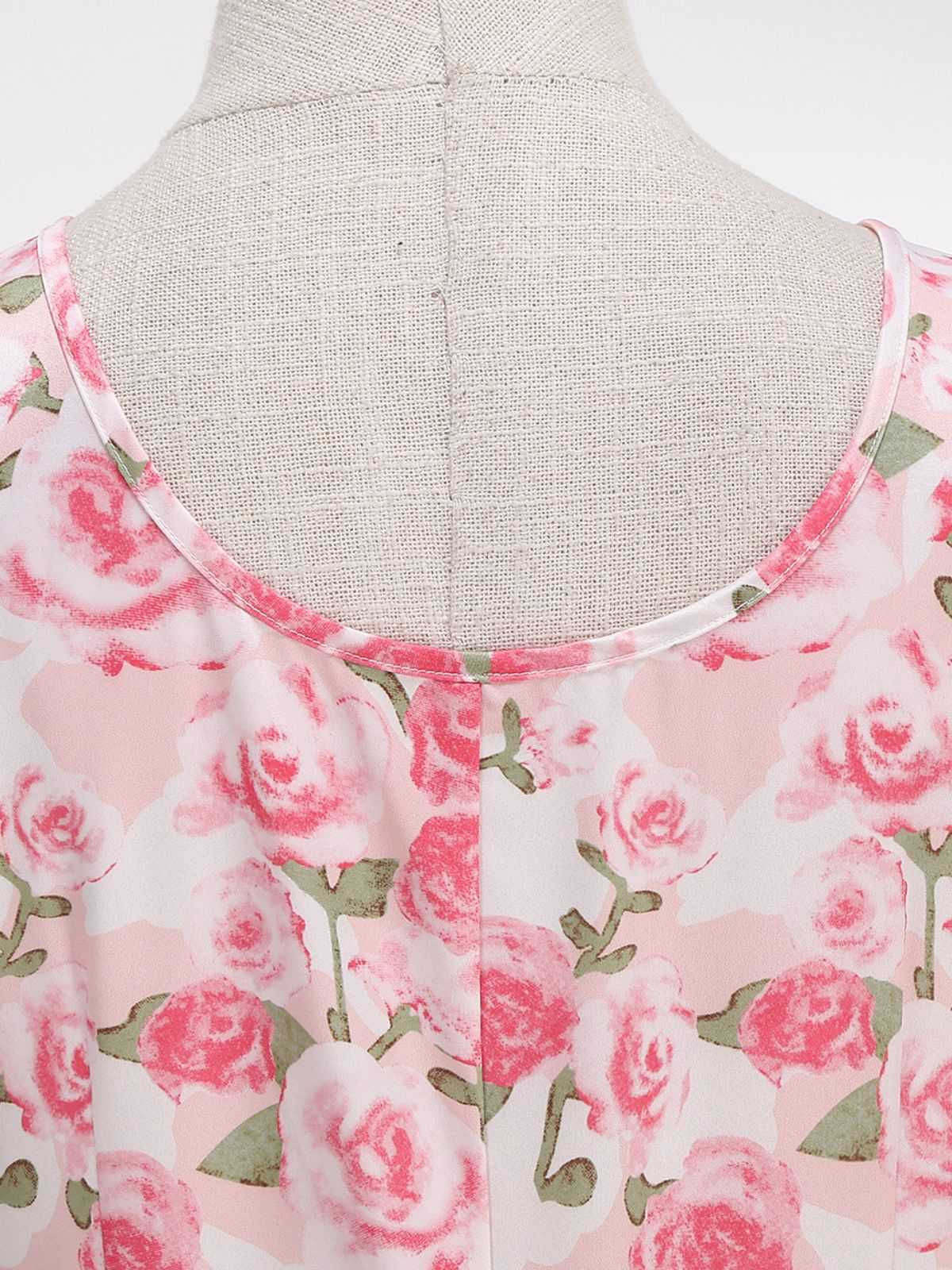 Robe imprimé roses évasée et ceinture 1950s - Image 5