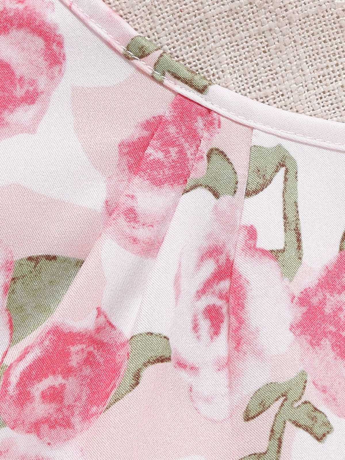 Robe imprimé roses évasée et ceinture 1950s - Image 6