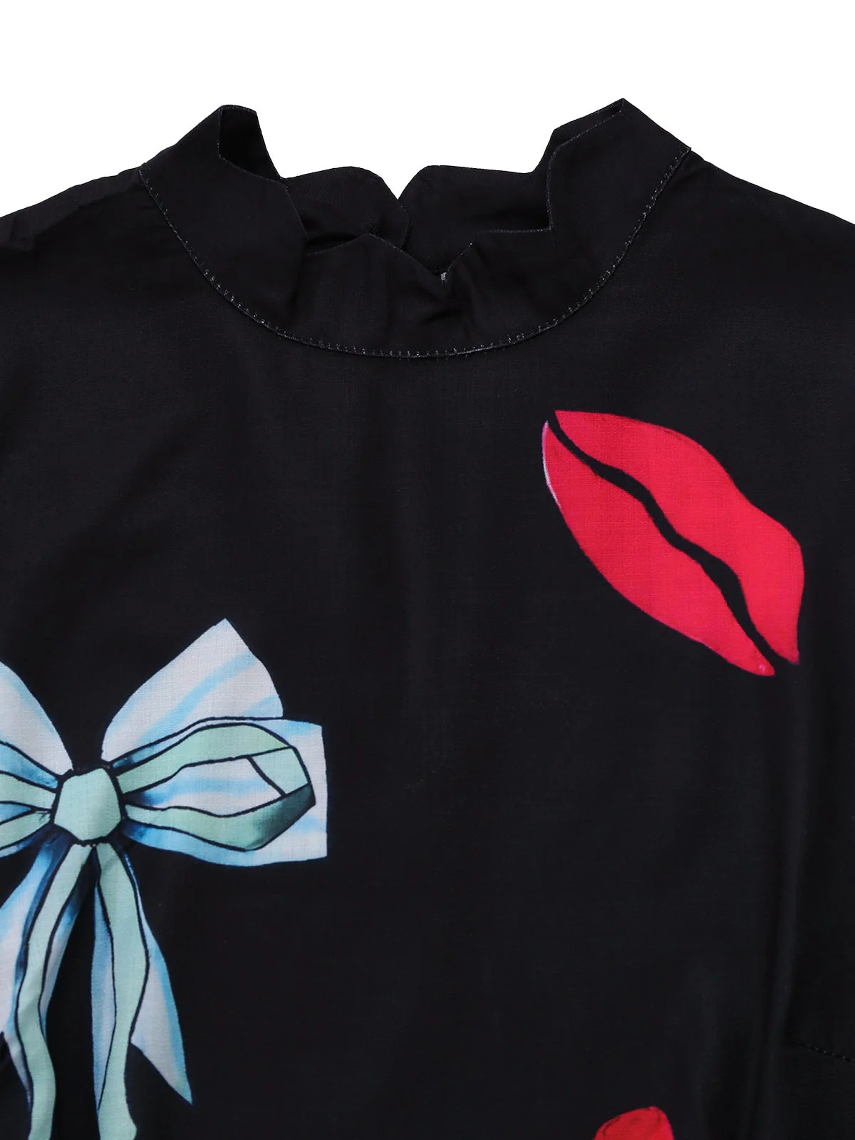 Robe imprimés de homard manga col zigzag manches lanternes noire années 1950 - Image 4