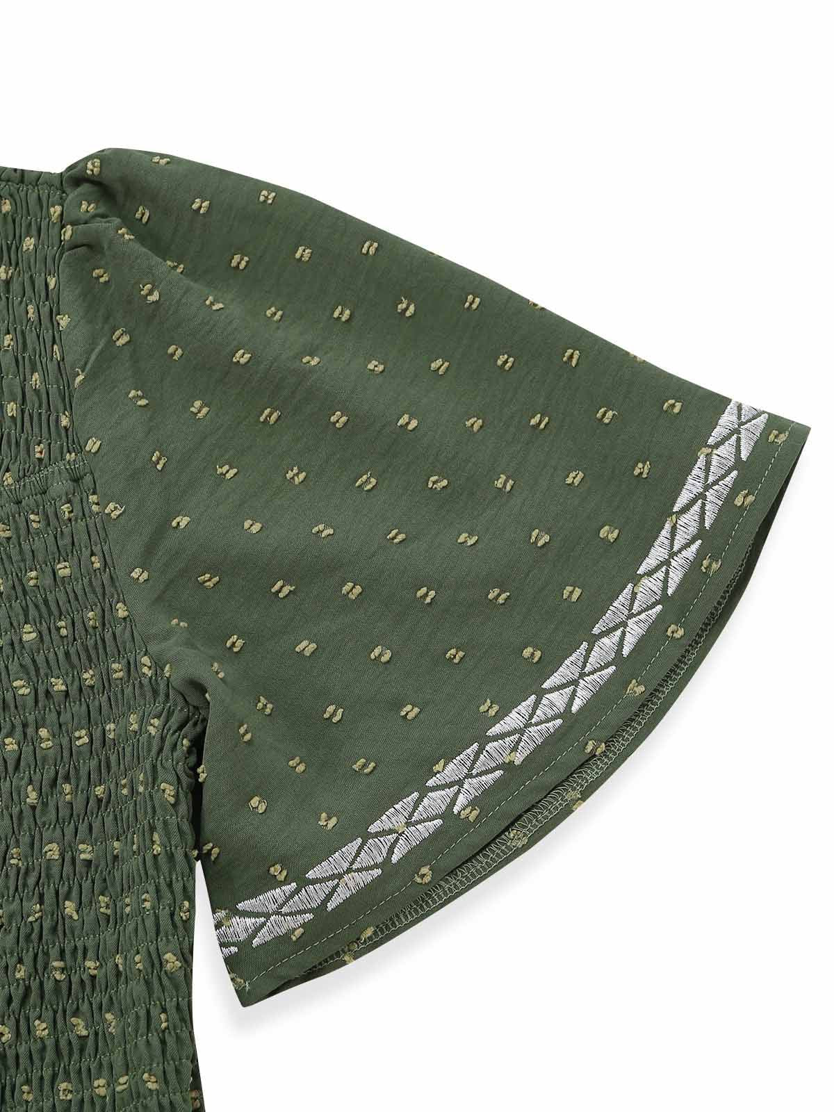 Robe jacquard smockée encolure carrée et broderies années 1940 - Image 5