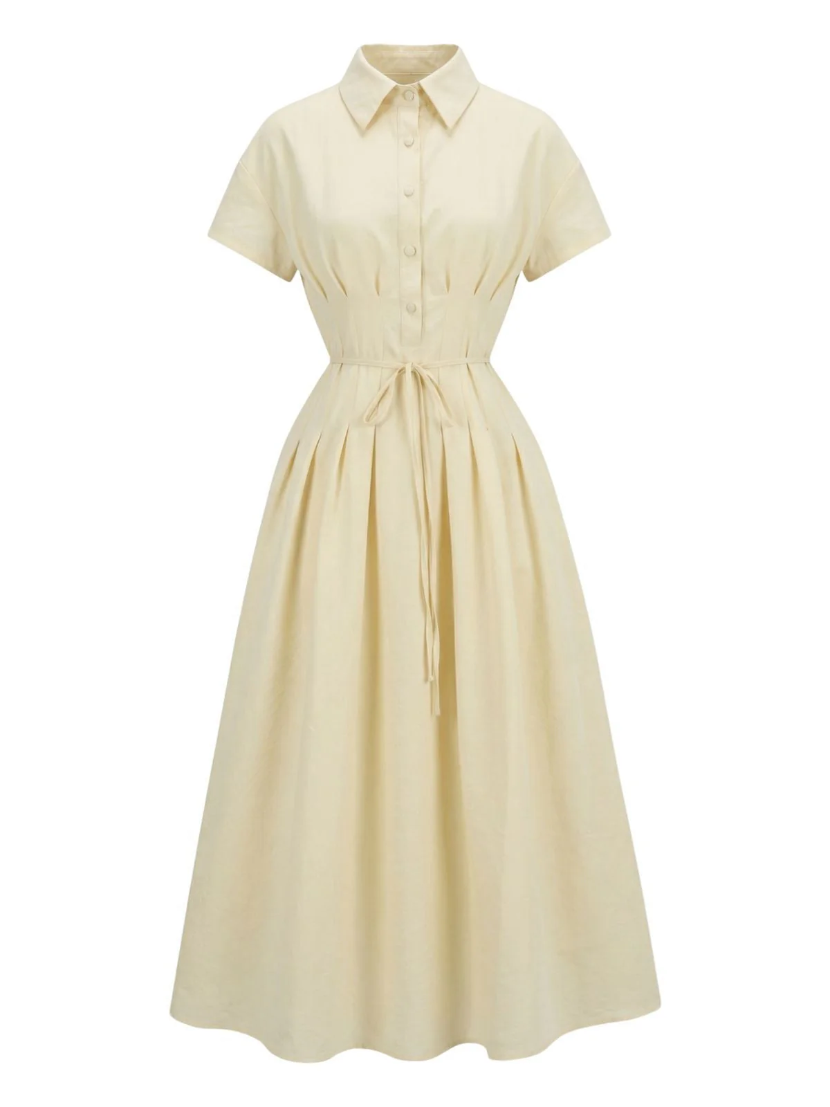 Robe jaune à col boutonné et ceinture à nouer années 1940 - Image 2