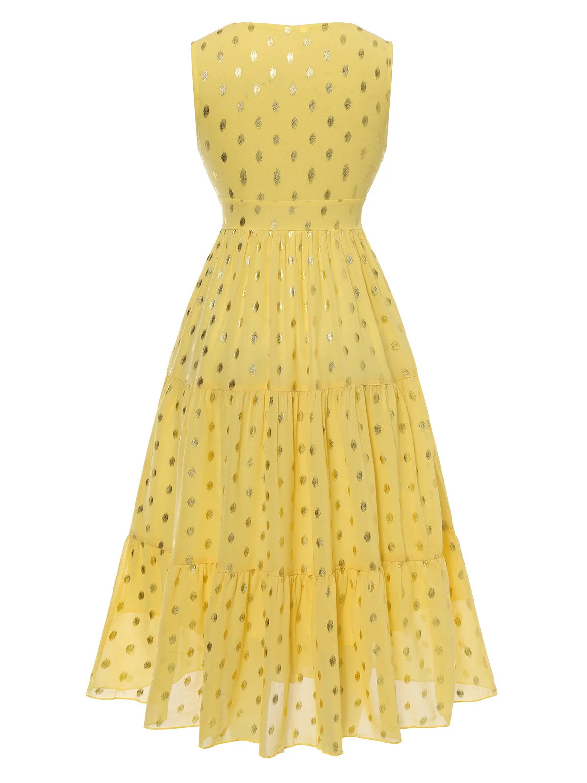 Robe jaune à pois et dentelle patchwork des années 1950 - Image 2