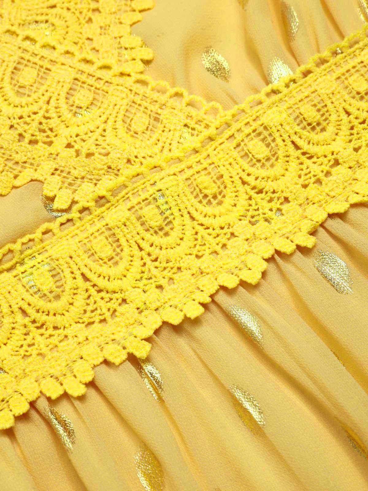 Robe jaune à pois et dentelle patchwork des années 1950 - Image 5