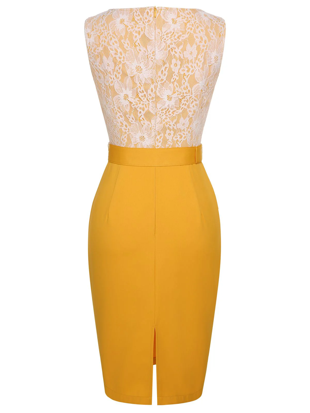 Robe jaune en dentelle unie avec ceinture et patchwork des années 1960 - Image 5