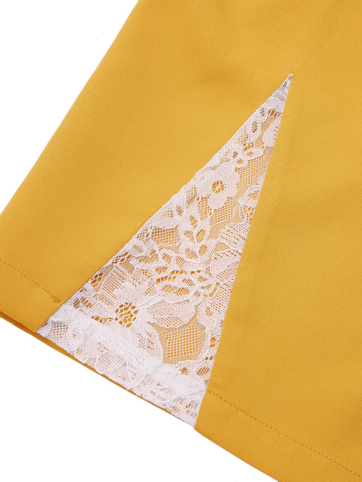 Robe jaune en dentelle unie avec ceinture et patchwork des années 1960 - Image 7