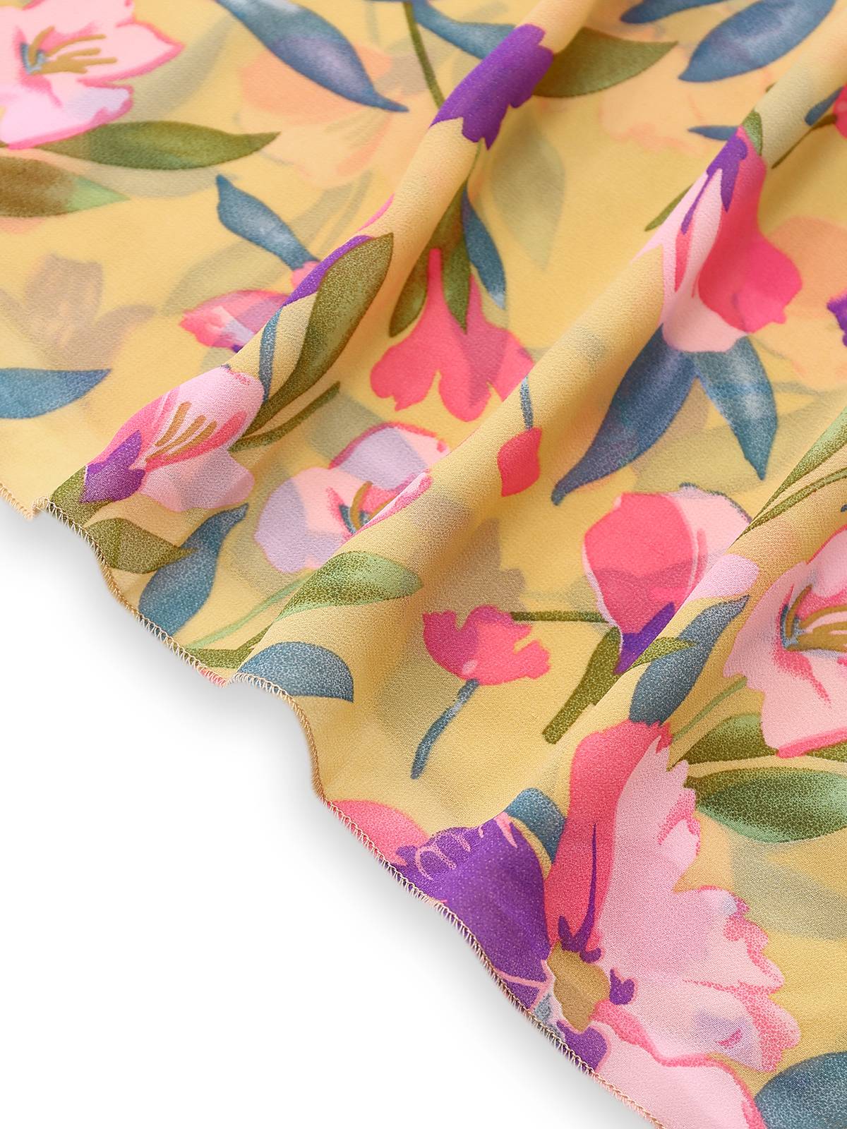 Robe jaune fleur à volants et col en V profond années 1930 - Image 4
